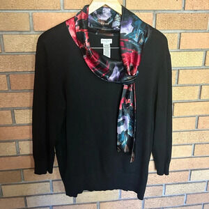 Jaclyn Smith Floral Collared Black Knit Long Sleeve Shirt Women’s Size XL